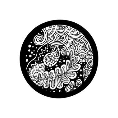 Stil resimde siyah renkli çiçek elemanları ile doodle