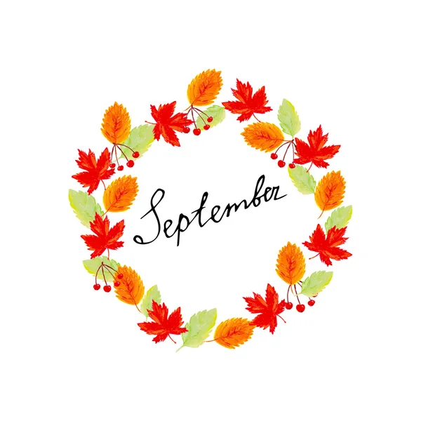 Autumn wreath with inscription — Stock Vector