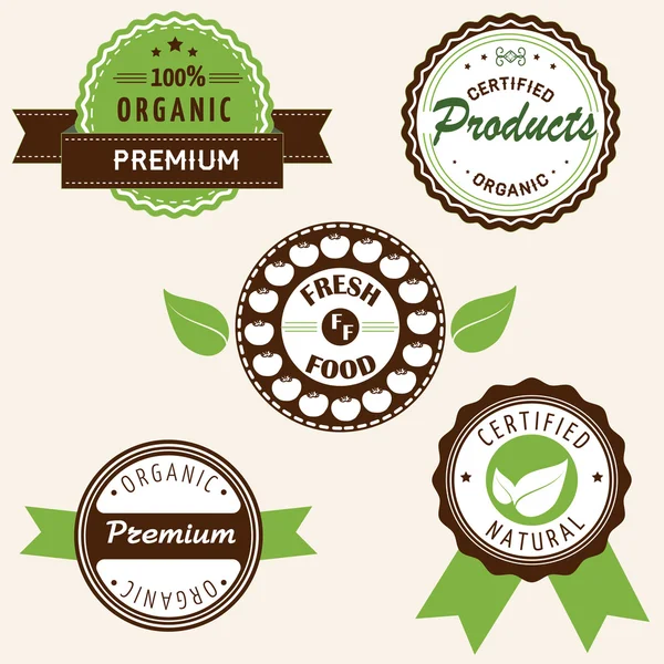 Organic food labels and elements, set for food and drink, restaurants and organic products vector illustration. — Stock Vector