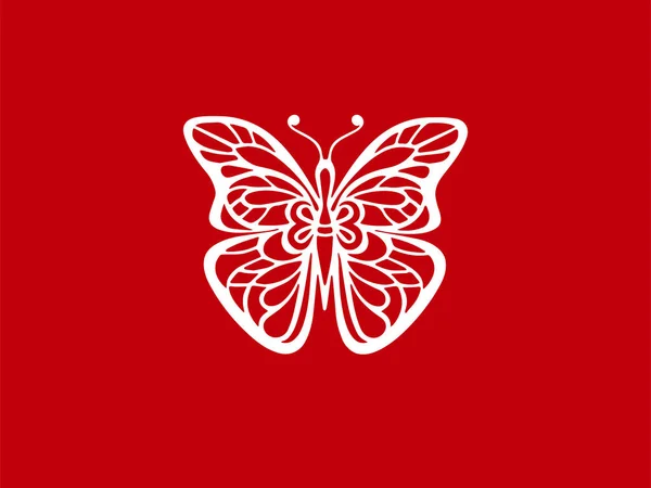 Motivo Mariposa Mariposa Blanca Aislada Sobre Fondo Rojo — Archivo Imágenes Vectoriales