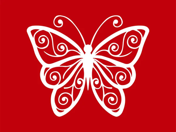 Schmetterlingsmotiv Oder Weißer Schmetterling Isoliert Auf Rotem Hintergrund — Stockvektor