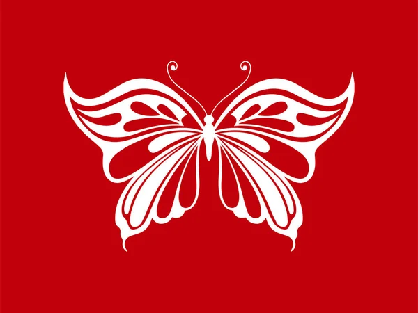 Motif Papillon Papillon Blanc Isolé Sur Fond Rouge — Image vectorielle
