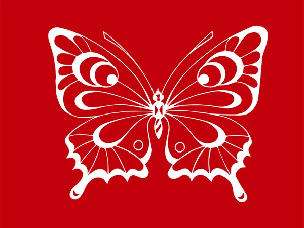 蝴蝶图案或白色蝴蝶 在红色背景下隔离 — 图库矢量图片