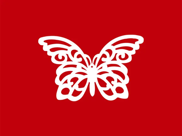 Motyl Motyw Lub Biały Motyl Izolowane Czerwonym Tle — Wektor stockowy