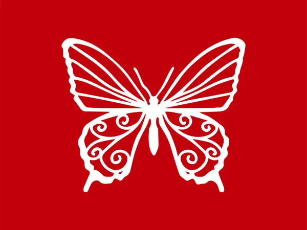 Motif Papillon Papillon Blanc Isolé Sur Fond Rouge — Image vectorielle