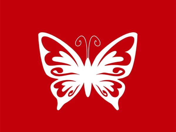 Kelebek Motifi Veya Beyaz Kelebek Kırmızı Arkaplanda Izole Edilmiş — Stok Vektör