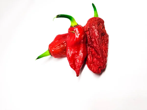 Bhut Jolokia Πιπέρι Φάντασμα Απομονώνονται Λευκό Φόντο Φρέσκο Carolina Reaper — Φωτογραφία Αρχείου