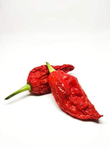 Bhut Jolokia Szellem Paprika Elszigetelt Fehér Alapon Friss Karolinai Kaszás — Stock Fotó