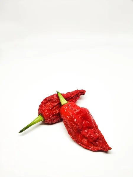 Bhut Jolokia Πιπέρι Φάντασμα Απομονώνονται Λευκό Φόντο Φρέσκο Carolina Reaper — Φωτογραφία Αρχείου