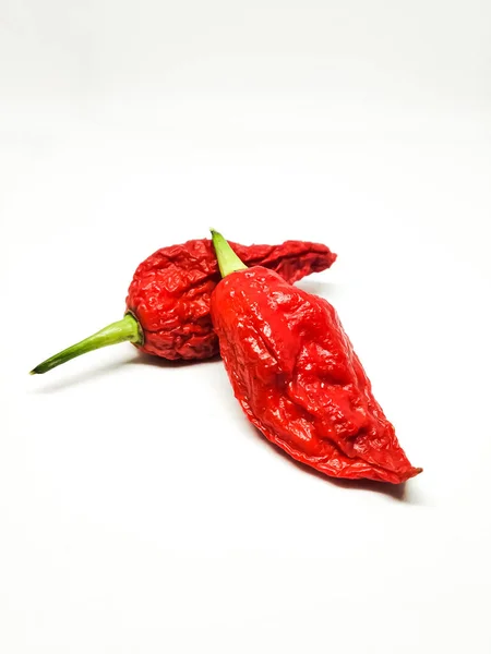 Bhut Jolokia Szellem Paprika Elszigetelt Fehér Alapon Friss Karolinai Kaszás — Stock Fotó