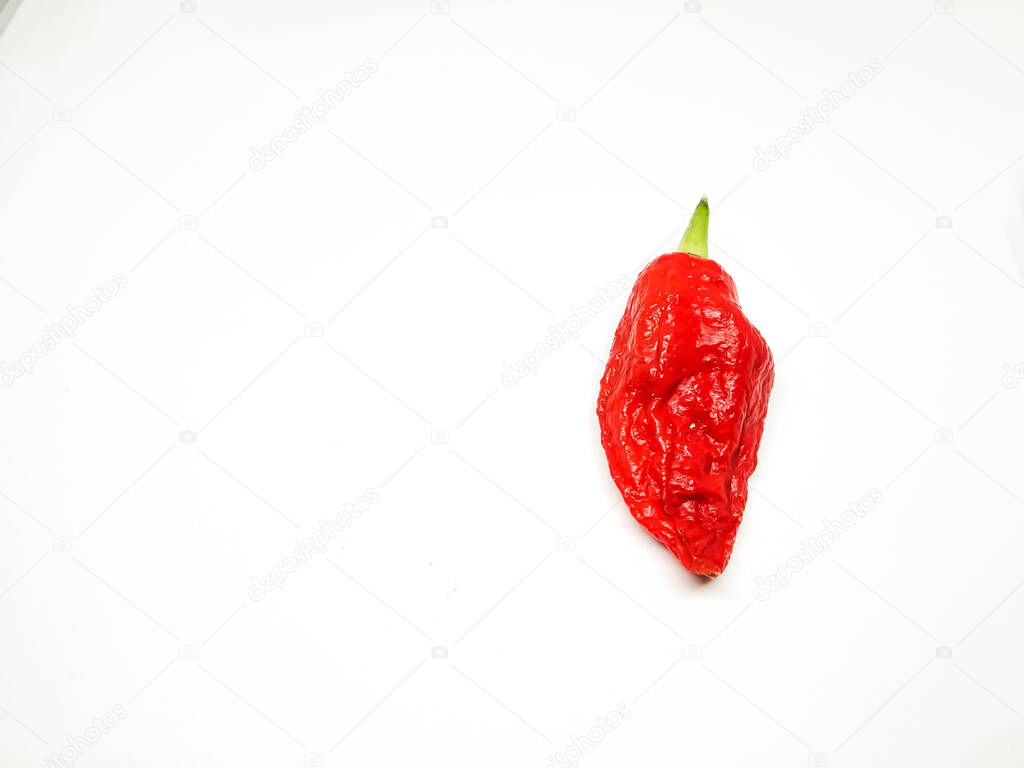 bhut jolokia ghost pepper isolated on white background. fresh Carolina Reaper.