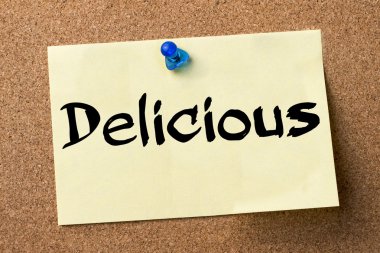 Delicious - yapışkanlı etiket bulletin board tutturulmuş