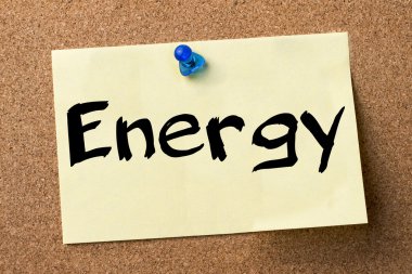 Enerji - yapışkanlı etiket bulletin board tutturulmuş.