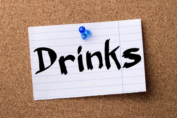 Drinks - teared note paper pinned on bulletin board — Stock Photo, Image