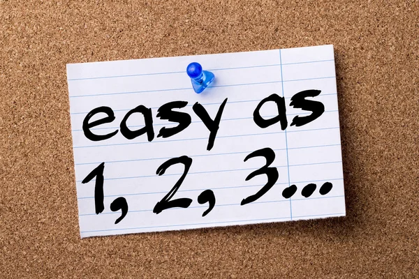 Easy as 1, 2, 3... - teared note paper pinned on bulletin board — Stock Photo, Image