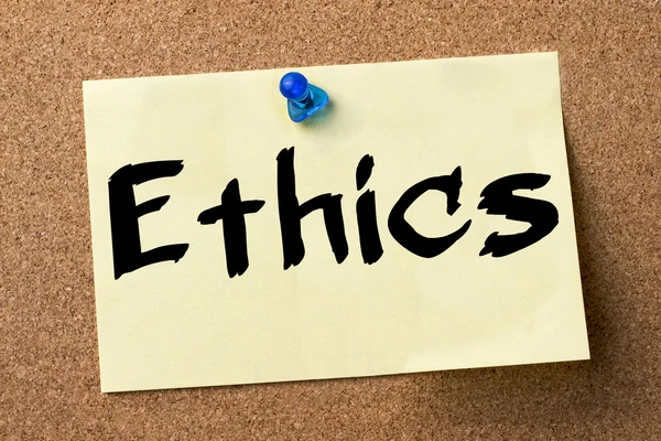 Ethics - adhesive label pinned on bulletin board — Stock Photo, Image