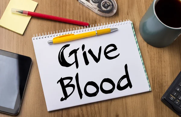 Donar sangre - Bloc de notas con texto — Foto de Stock