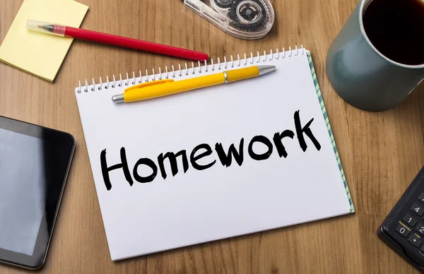 Domácí úkol - Poznámkový blok s textem — Stock fotografie