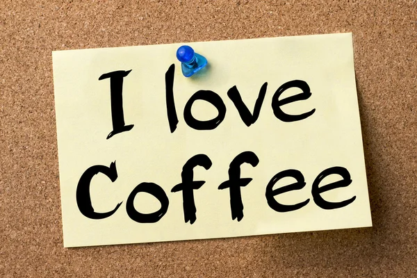 Kahve aşk - yapışkanlı etiket bulletin board tutturulmuş — Stok fotoğraf
