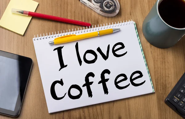 Я люблю кофе - блокнот с текстом — стоковое фото