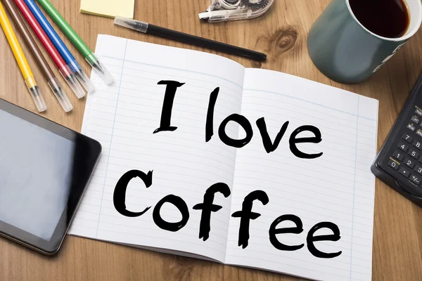내가 사랑 하는 커피-메모 패드와 텍스트 — 스톡 사진