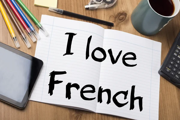 Me encanta el francés - Bloc de notas con texto —  Fotos de Stock