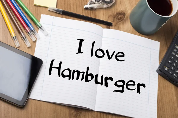 Я люблю гамбургер - блокнот с текстом — стоковое фото