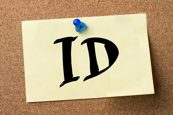 ID - etiqueta adesiva fixada no quadro de avisos — Fotografia de Stock