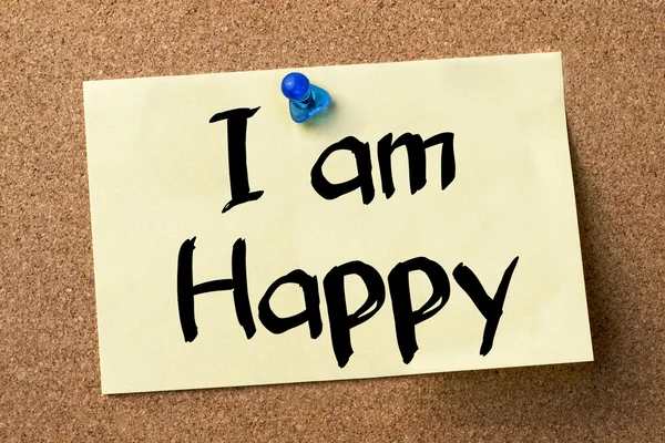 I am Happy  - adhesive label pinned on bulletin board — Stock Photo, Image