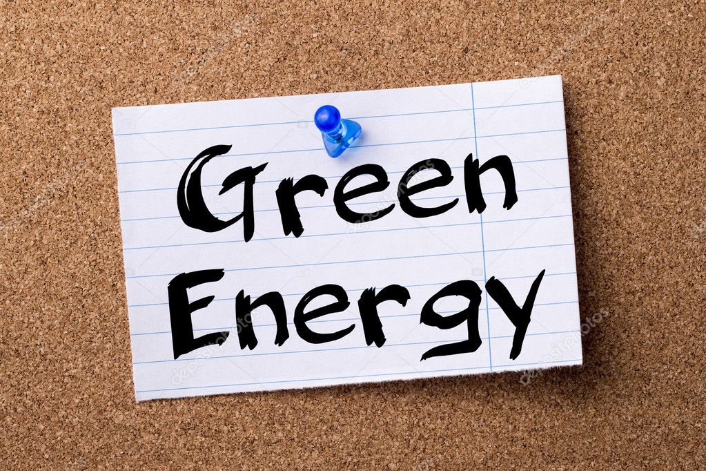 Green Energy - teared note paper pinned on bulletin board