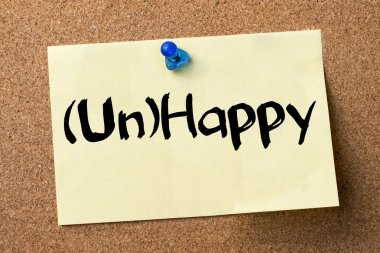 (Un)Happy - ilan panosuna yapıştırılan yapışkan etiket
