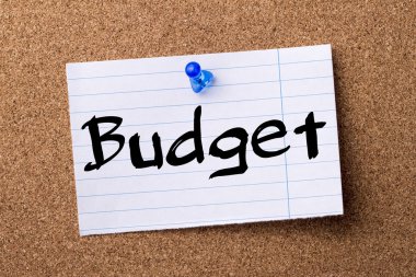 Bütçe - kalçası not kağıdı bulletin board tutturulmuş.