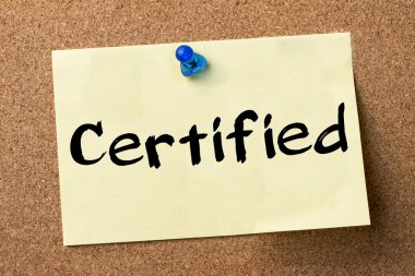 Sertifikalı - yapışkanlı etiket bulletin board tutturulmuş