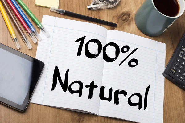 100% naturalny - skrypt dłużny podkładka z tekstem — Zdjęcie stockowe