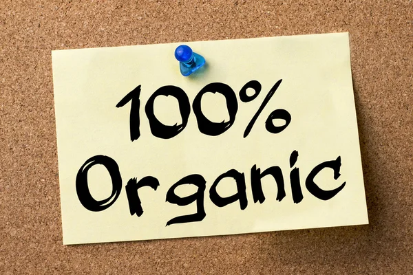 100% orgânico - etiqueta adesiva fixada no quadro de avisos — Fotografia de Stock