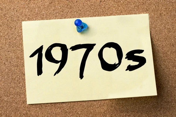 1970s - adhesive label pinned on bulletin board — Stock Photo, Image