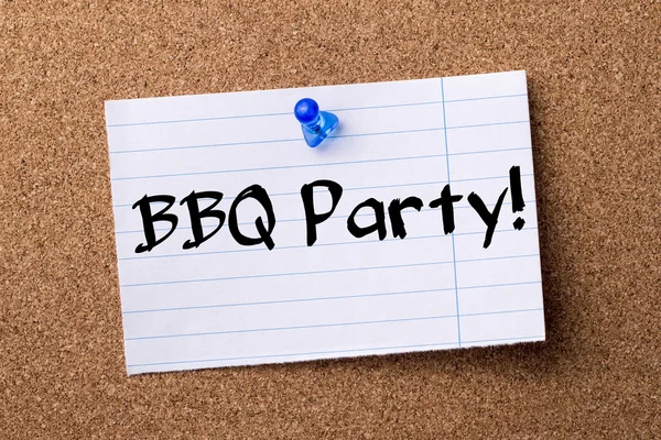 BBQ Party! - teared note paper pinned on bulletin board — Stock Photo, Image