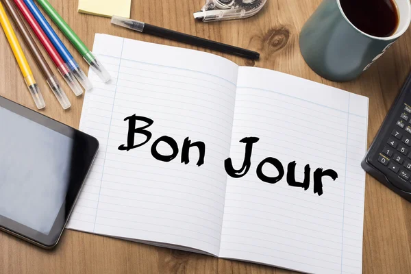 Bon Jour - Blocco note con testo — Foto Stock