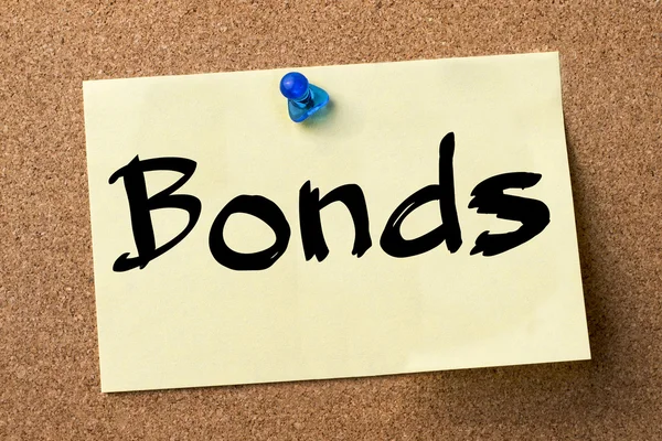 Obligaties - etiket vastgemaakt op prikbord — Stockfoto