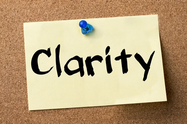 Clarity - adhesive label pinned on bulletin board — Stock Photo, Image