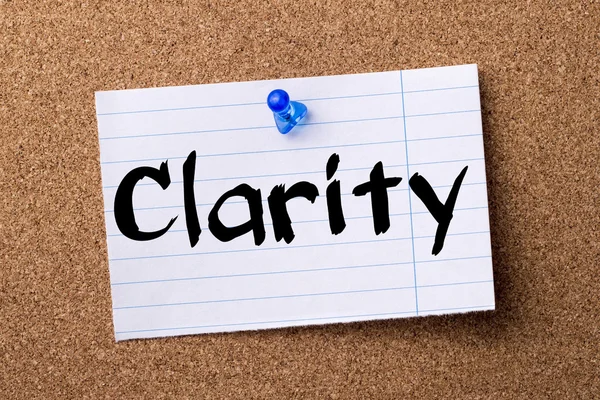 Clarity - teared note paper pinned on bulletin board — Stock Photo, Image