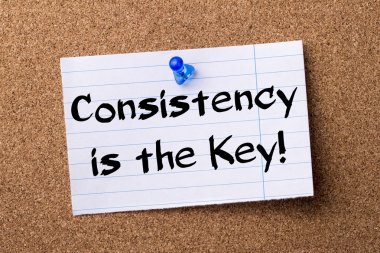 Consistency is the Key! - teared note paper pinned on bulletin b clipart