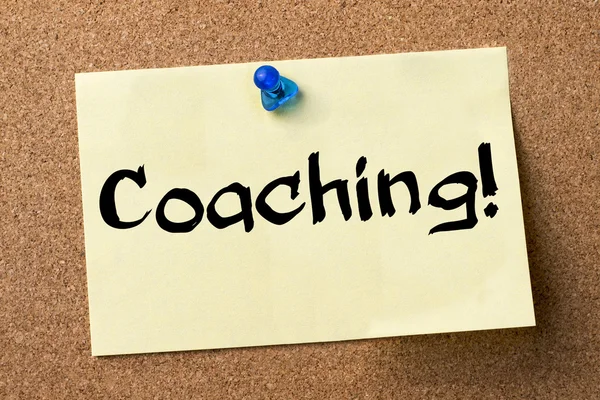 Coaching! - adhesive label pinned on bulletin board — Stock Photo, Image