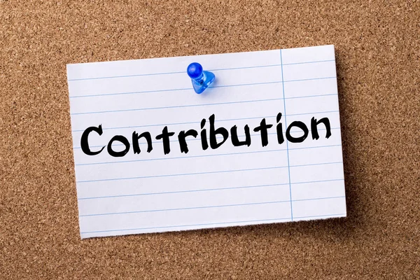 Contribution - teared note paper pinned on bulletin board — Stock Photo, Image