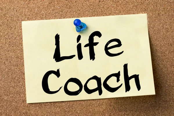 Life Coach - adhesive label pinned on bulletin board