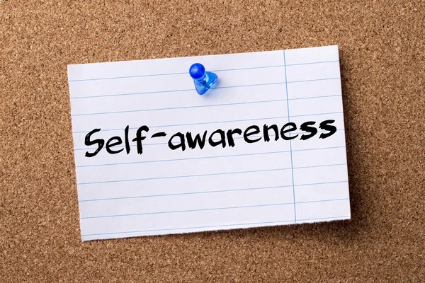 Self-awareness  - teared note paper pinned on bulletin board — Stock Photo, Image