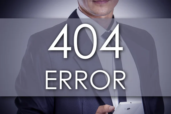 404 ERROR! - Jovem empresário com texto - conceito de negócio — Fotografia de Stock