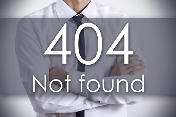 404 Не знайдено - Молодий бізнесмен з текстом - бізнес-концепція — стокове фото