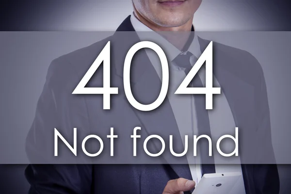 404 Не знайдено - Молодий бізнесмен з текстом - бізнес-концепція — стокове фото