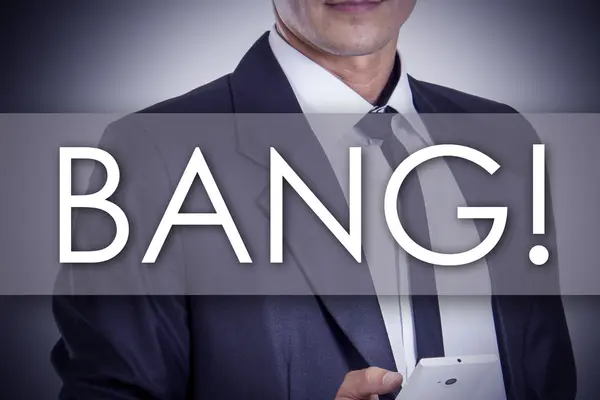 ¡Bang! - Joven empresario con texto - concepto de negocio — Foto de Stock